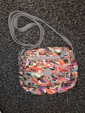 Kipling Multicolor Printed Crossbody Bag with Gray Strap